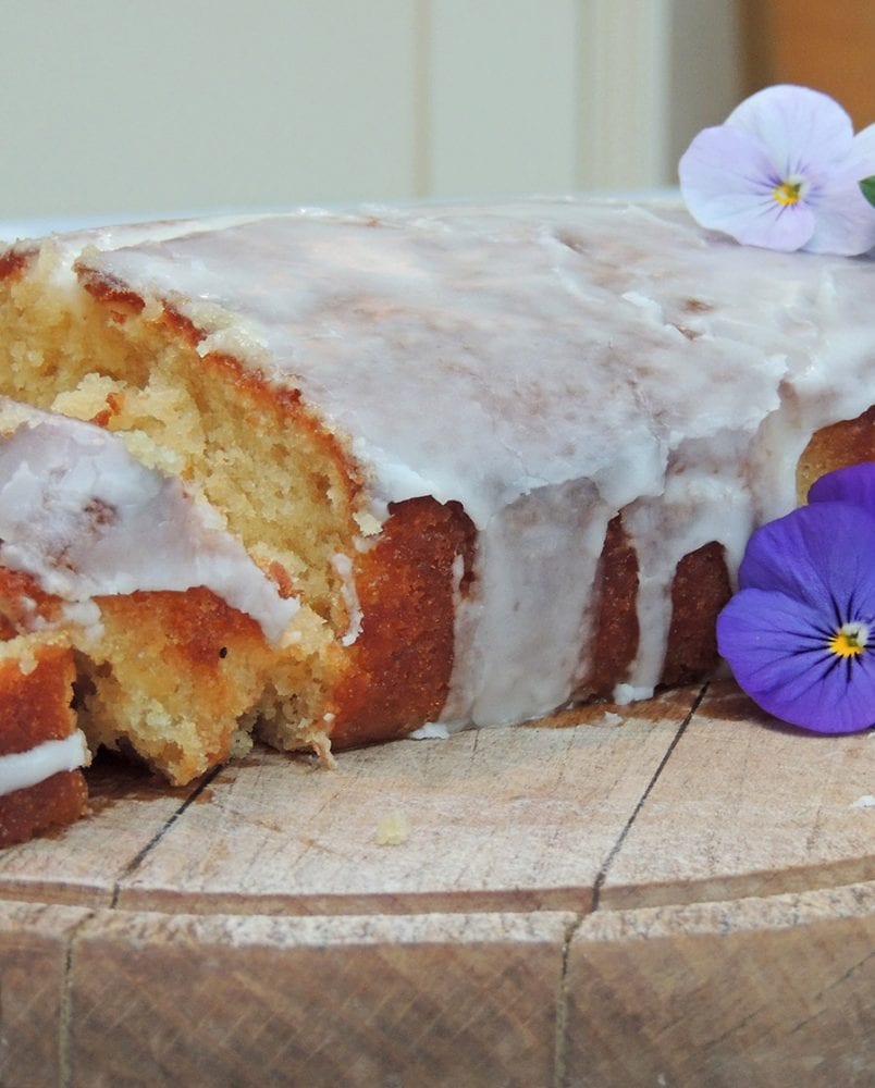 cake lemon lime drizzle edible flowers