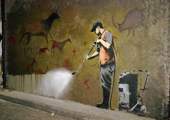 Banksy's street art in 2008 Cnas Festival
