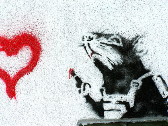 Banksy Rat and Red Heart