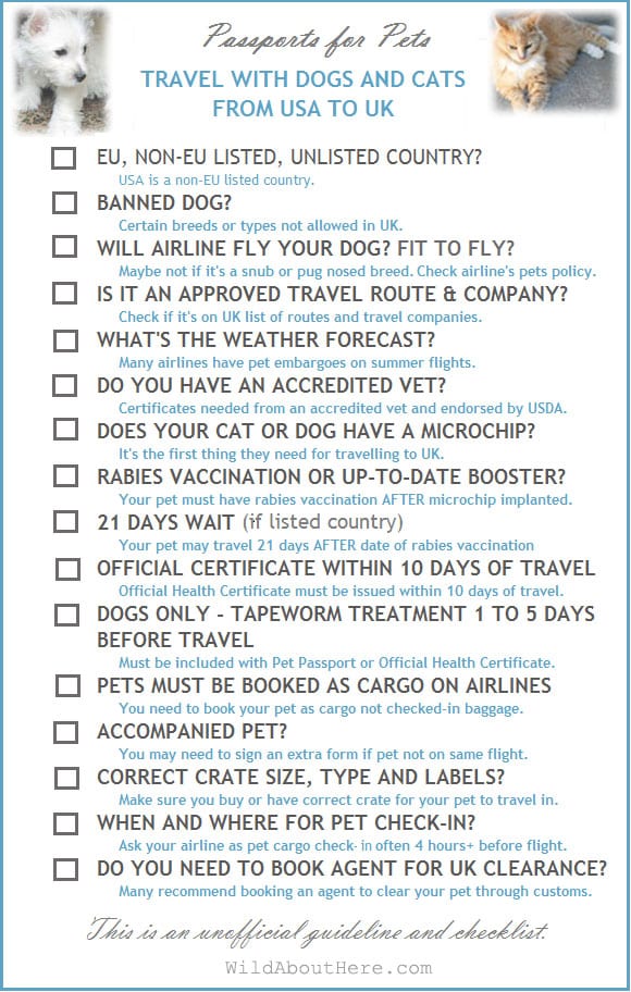 Moving pets to UK checklist