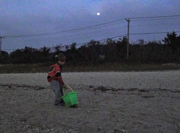 Dragging bucket in moonlight