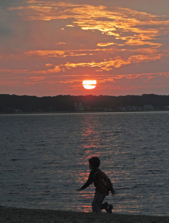 Running in front of setting son