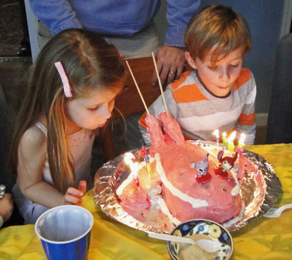 twins blowing candles birthday cake