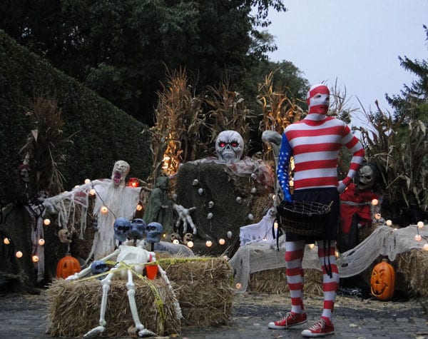 Halloween display and flag man