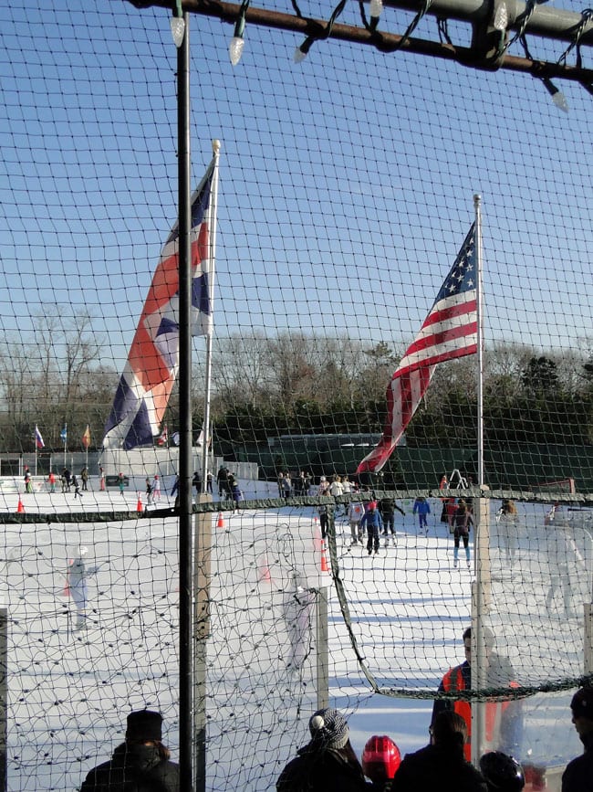 US UK flags ice skating rink hamptons