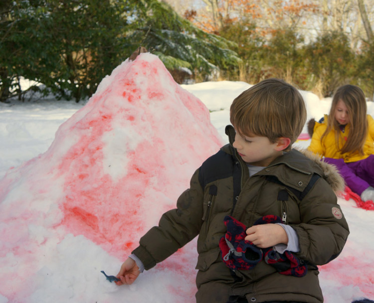 dinosaur and snow volcano