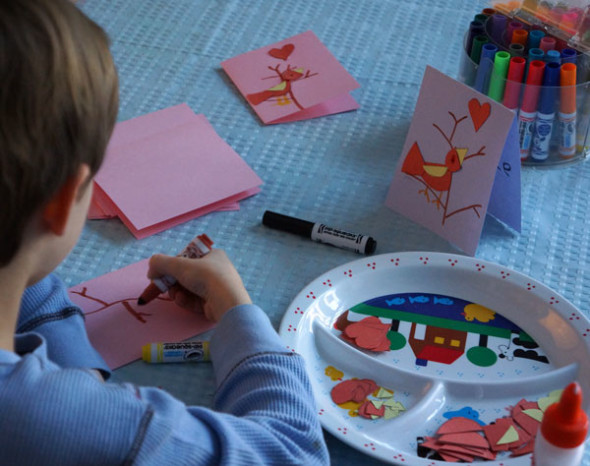 drawing branches on Valentine card