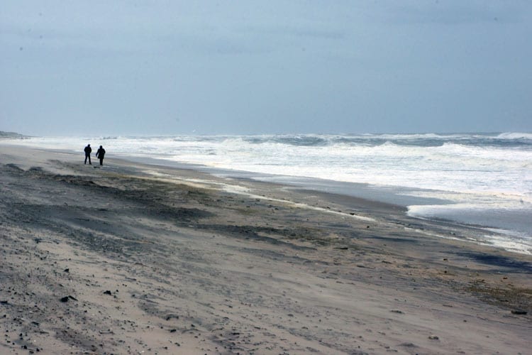 walking windy beach