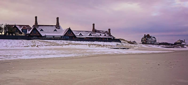 Southampton beach mansions and snow