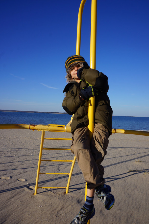 climb jungle gym beach