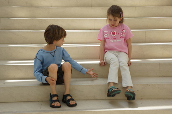 Luce and Theo on steps 1
