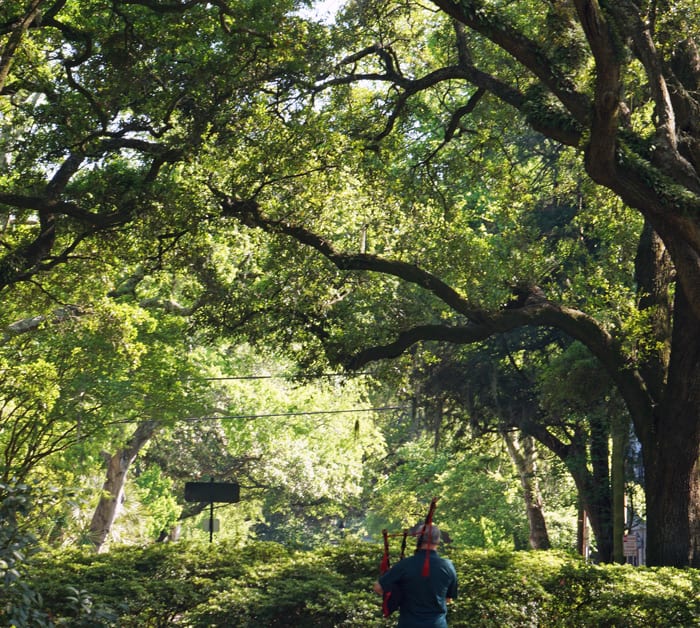 Bagpiper in Savannah garden square