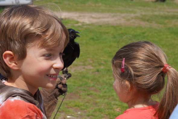 Luce and theo with crow