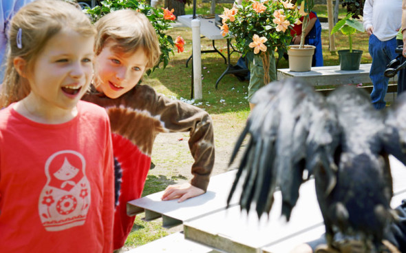 Luce and Theo with crow