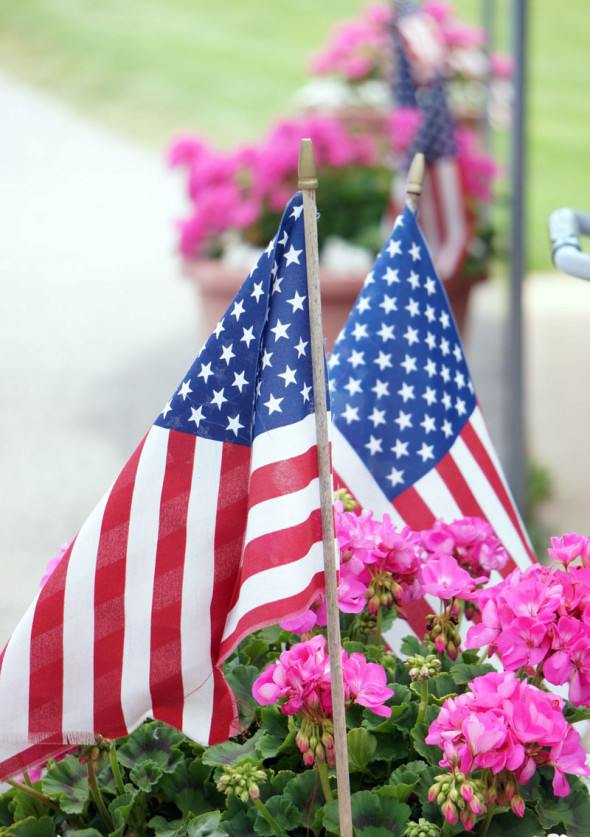 Flowers and US flags