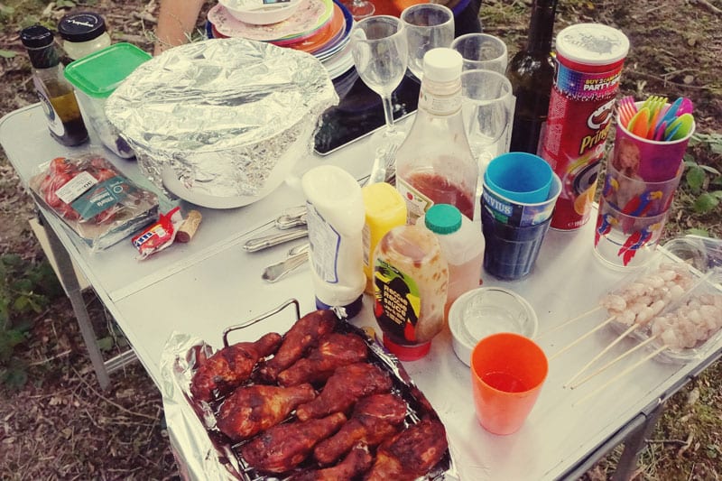 Table with food for campfire