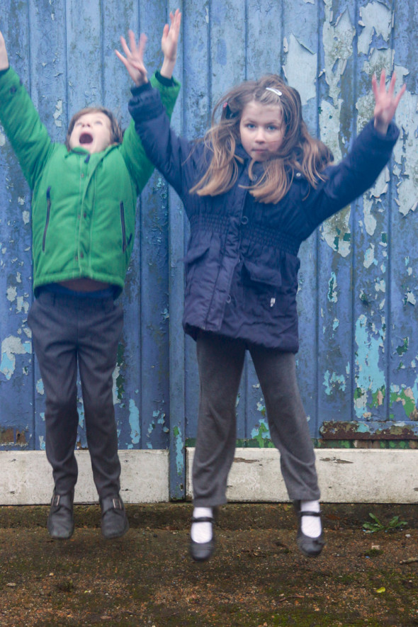 Luce and Theo leaping