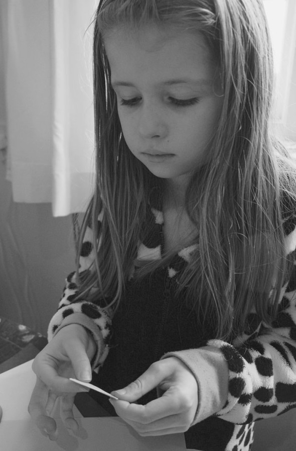 Luce doing crafts bw