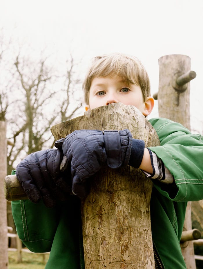 Theo on climbing pole at Wakehurst