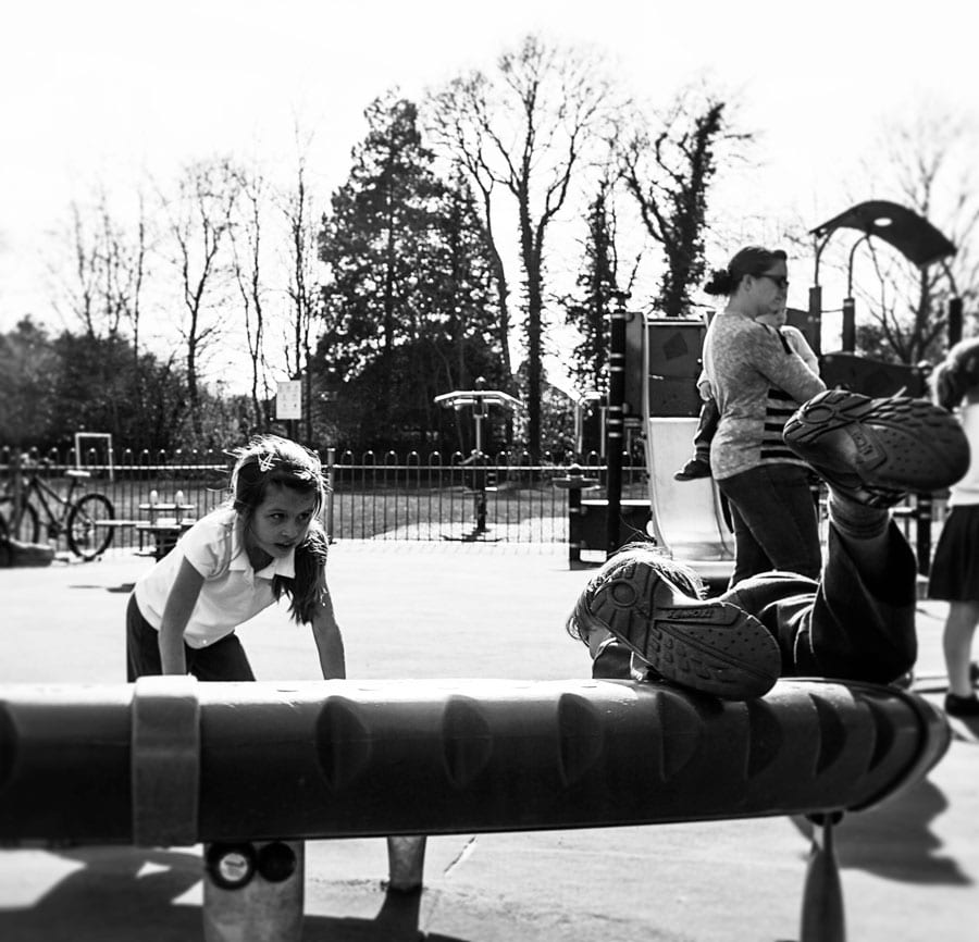 Luce and Theo in playground