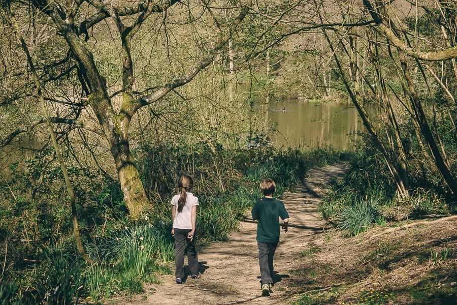 Nature benefits children lake path