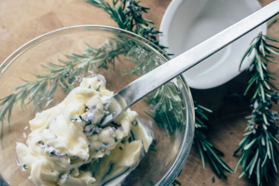 Mixing Rosemary Flower Butter