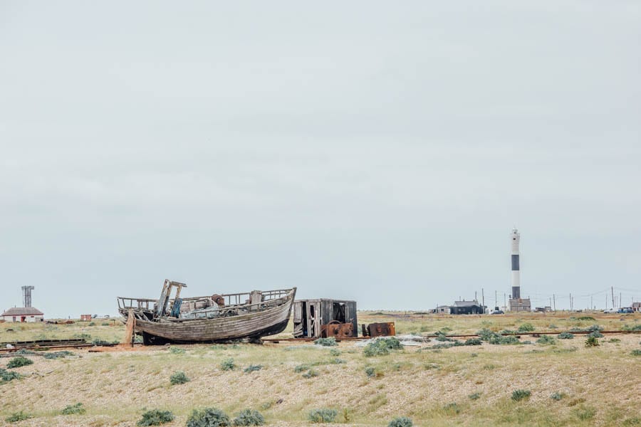 Dungeness abandoned ship and lighthouse