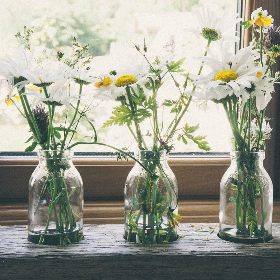 bottles with wild flowers