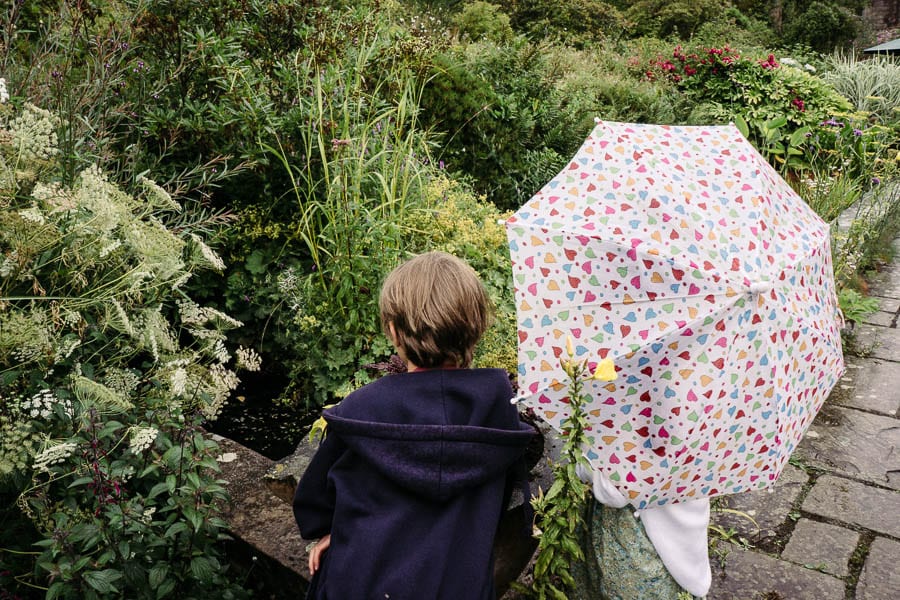 Luce and Theo looking at fish pond