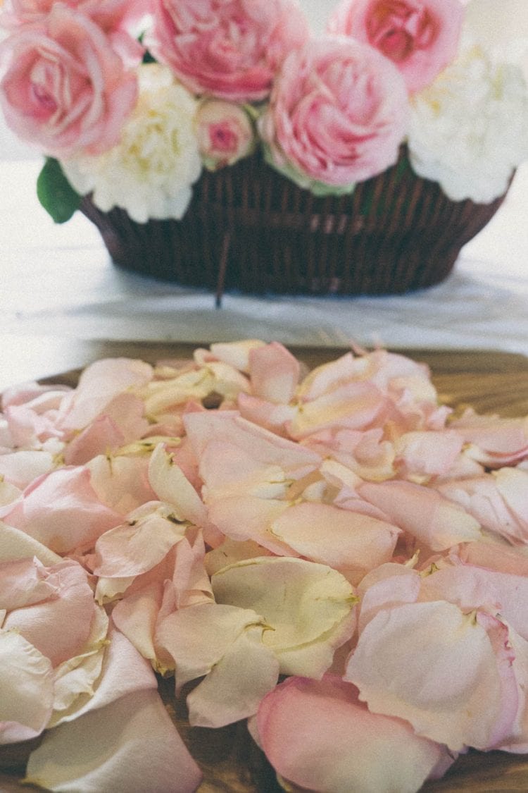 Petals and basket of roses