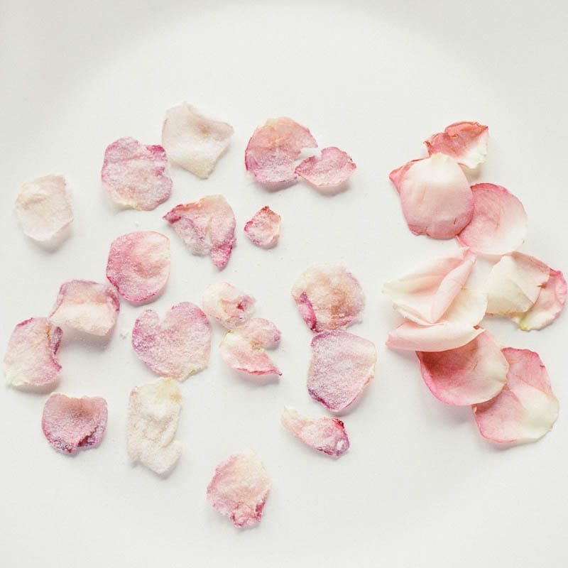 Rose petals crystallised and fresh