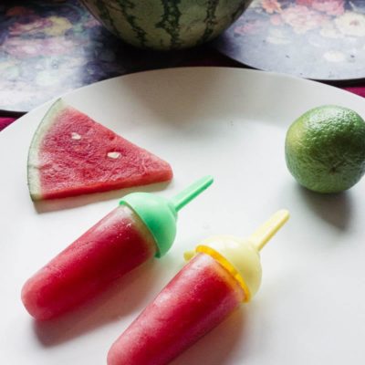 Watermelon with lime ice lollies