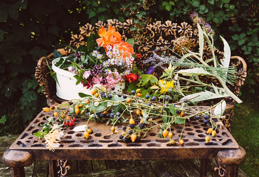 September nature and flowers on garden table