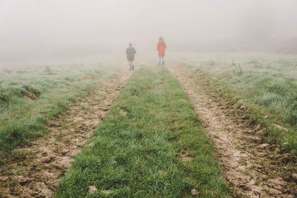 Autumn walk in the mist