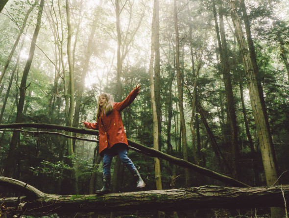 Luce walking on tree trunk