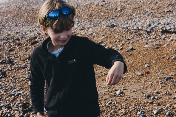 Shrimping in Kent and Theo with prawn