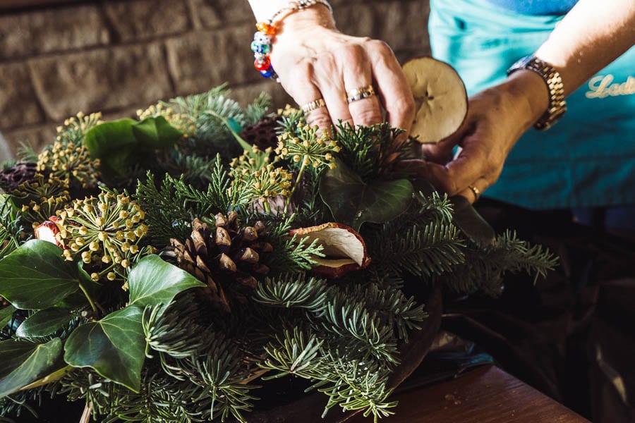 Christmas wreath adding dried apples