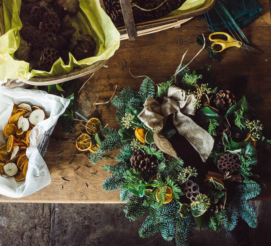 Christmas wreath and baskets