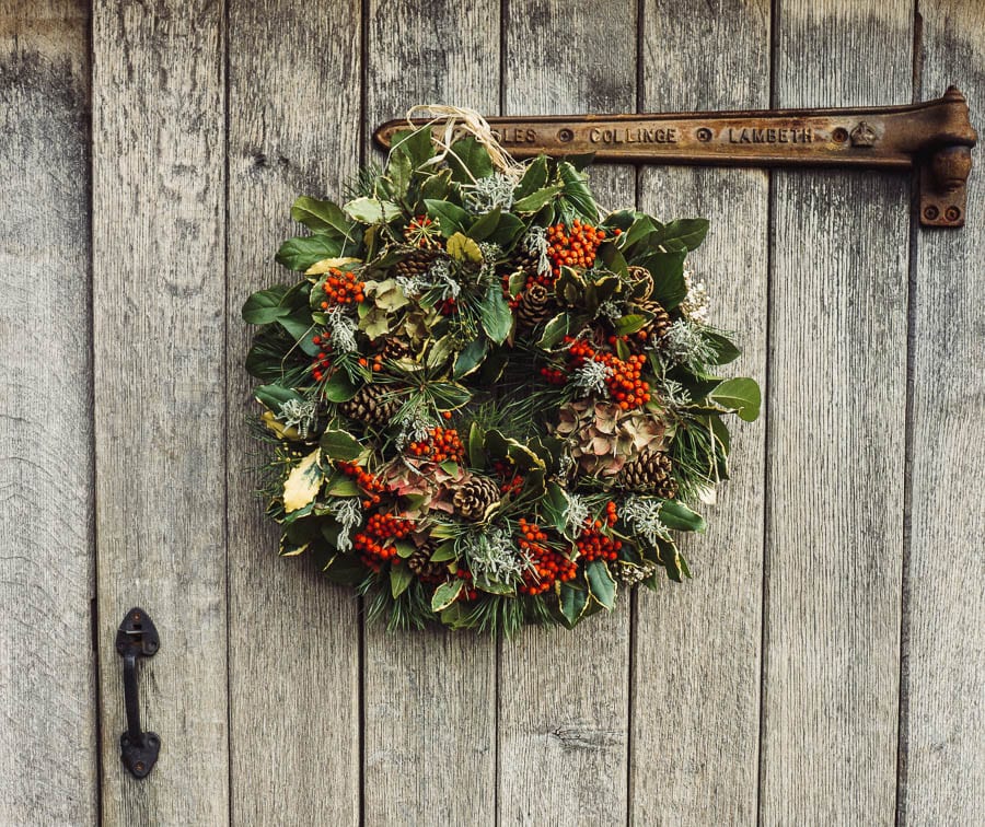 Christmas wreath gazebo workshop door