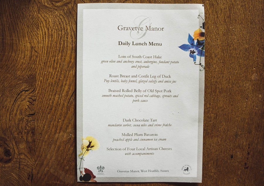 Christmas wreath Gravetye lunch menu