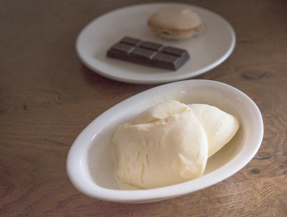 Vanilla Ice Cream and macaroon and chocolate
