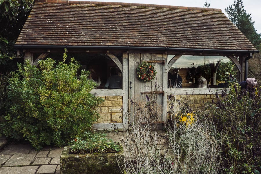 Wreath workshop Gravetye Manor gazebo