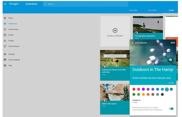 New Google Plus Create a collection example