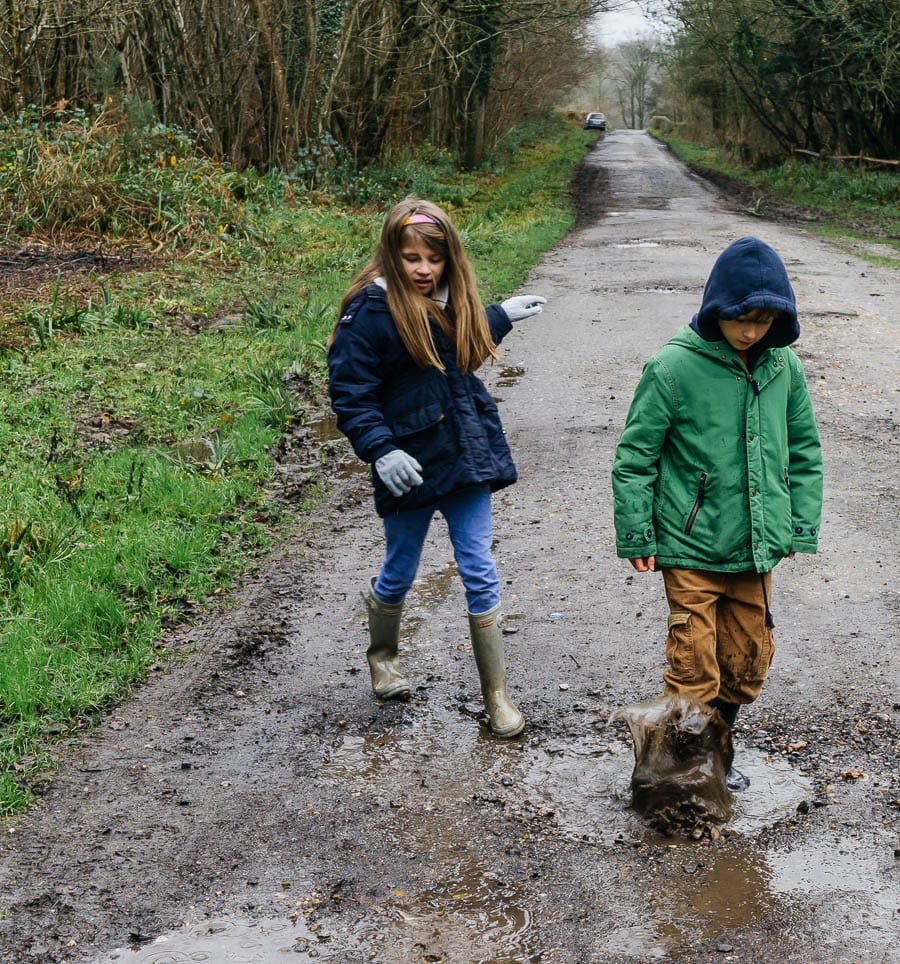 Mud Puddle Walk Kids splashing