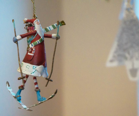 Santa on skis Christmas tree ornament