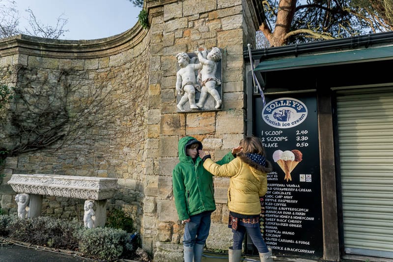 Hever Castle Italian garden ice cream kids and cupids