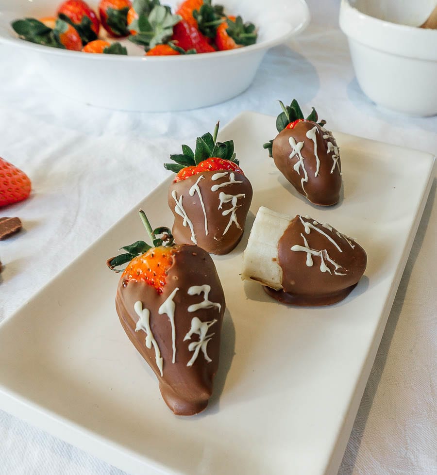 Chocolate Dipped Strawberries and Bananas with Year of the Monkey character