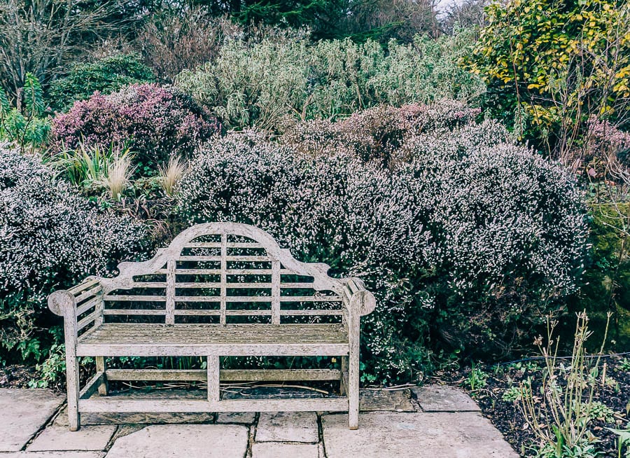 Gravetye February bench in garden