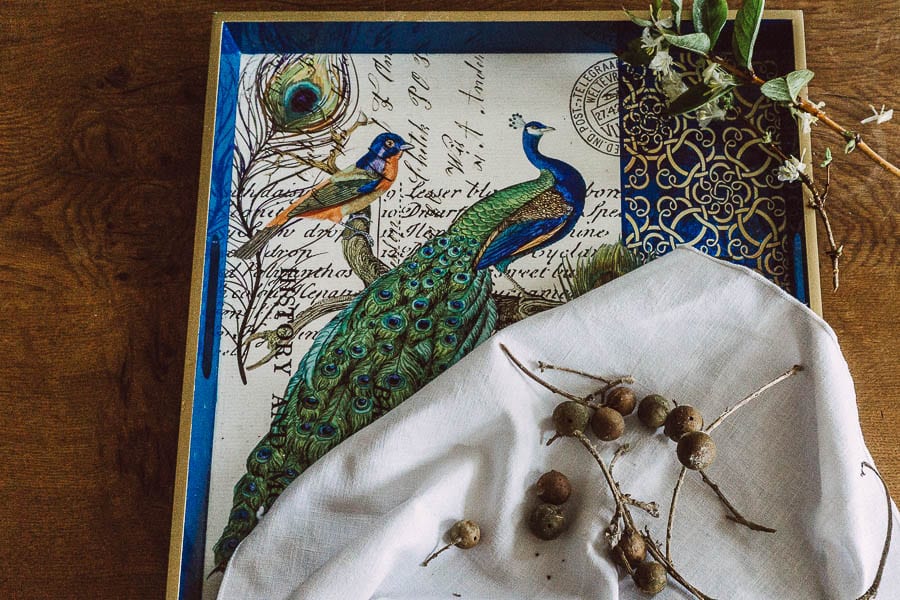 Oak galls on peacock tray