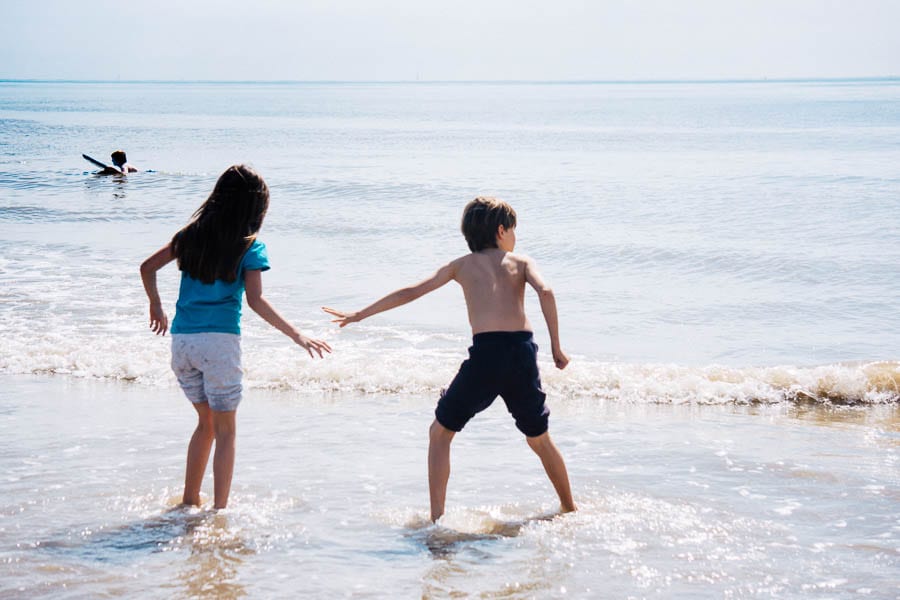 Playing on a beach